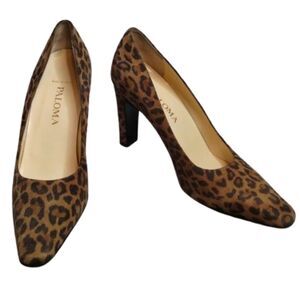Paloma Vero Cuato Animal Print Suede Heels 8B Made in Italy